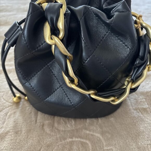 Neiman Marcus Lambskin Leather Small Top Handle Bucket Bag - Picture 4 of 6